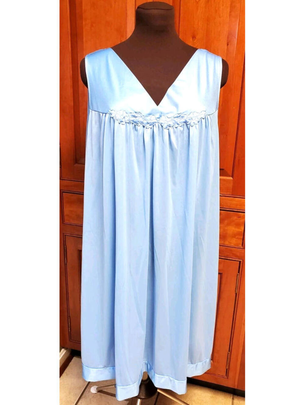 Exquisite Form Short Sleeveless Nylon Nightgown Lingerie Blue XL Vtg NEW
